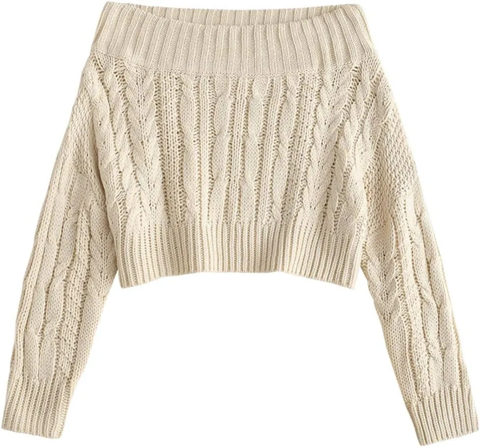 ZAFUL Women V Neck Button Knit Crop Sweaters Batwing Sleeve V Back Ribbed Hem Pullover Sweater
