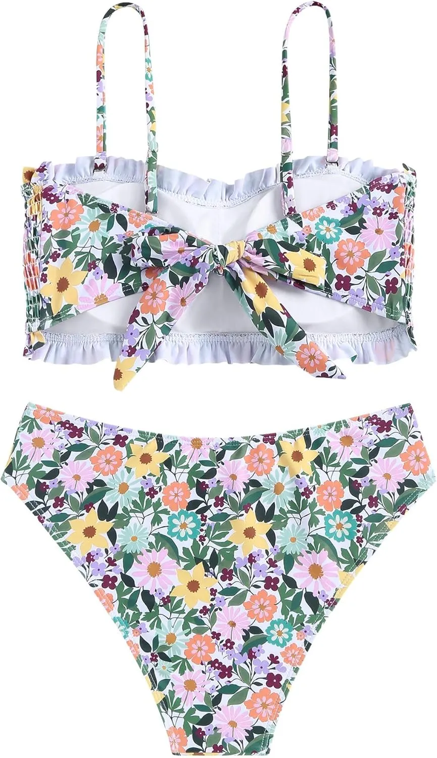 ZAFUL Women's Back tie Camisole top high Waist Panties Print Bikini Set