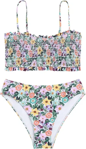 ZAFUL Women's Back tie Camisole top high Waist Panties Print Bikini Set