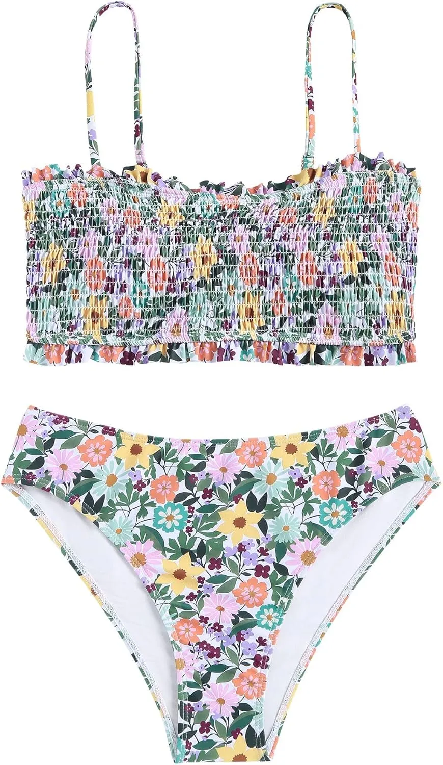 ZAFUL Women's Back tie Camisole top high Waist Panties Print Bikini Set
