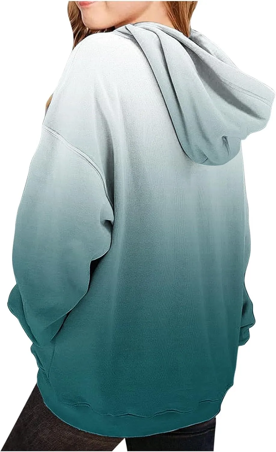 ZDRZK Hoodie for Girls Y2K Oversized Long Sleeve Tie-Dye Gradient Cute Sweatshirts Casual Pullover Tops with Pockets