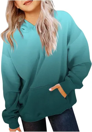 ZDRZK Hoodie for Girls Y2K Oversized Long Sleeve Tie-Dye Gradient Cute Sweatshirts Casual Pullover Tops with Pockets