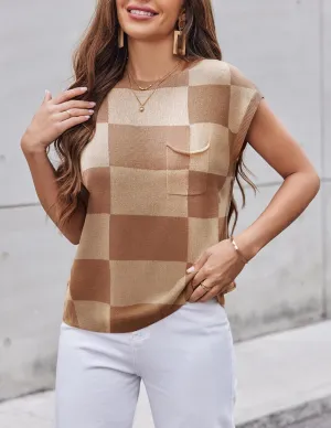 Zeagoo Womens Sweater Vest Fall 2025 Loose Fit Cape Sleeve Knit Ribbed Tank Tops with Front Pocket S-XXL