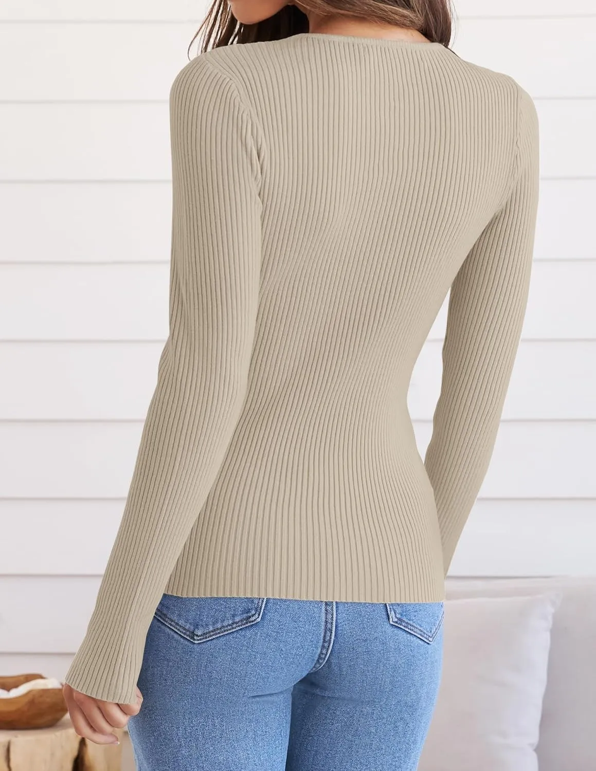 ZESICA Women's Long Sleeve Crewneck Shirts Spring Knit Sweater Slim Fitted Casual Basic Tee Tops