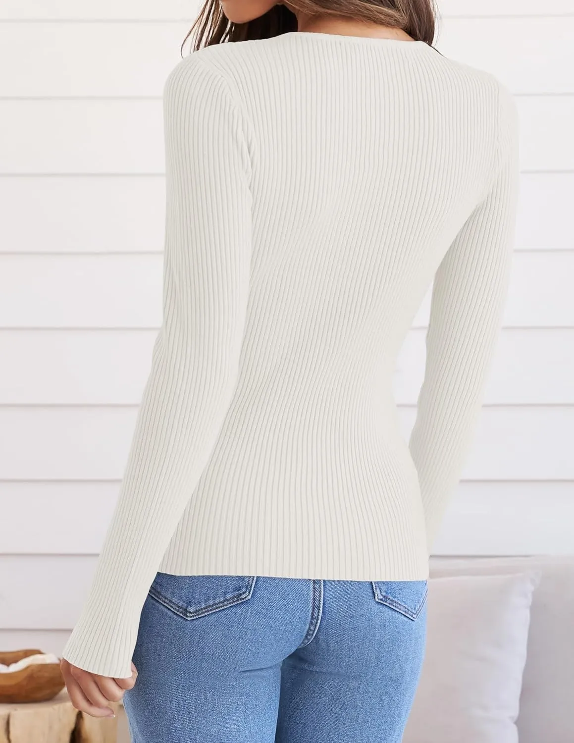 ZESICA Women's Long Sleeve Crewneck Shirts Spring Knit Sweater Slim Fitted Casual Basic Tee Tops