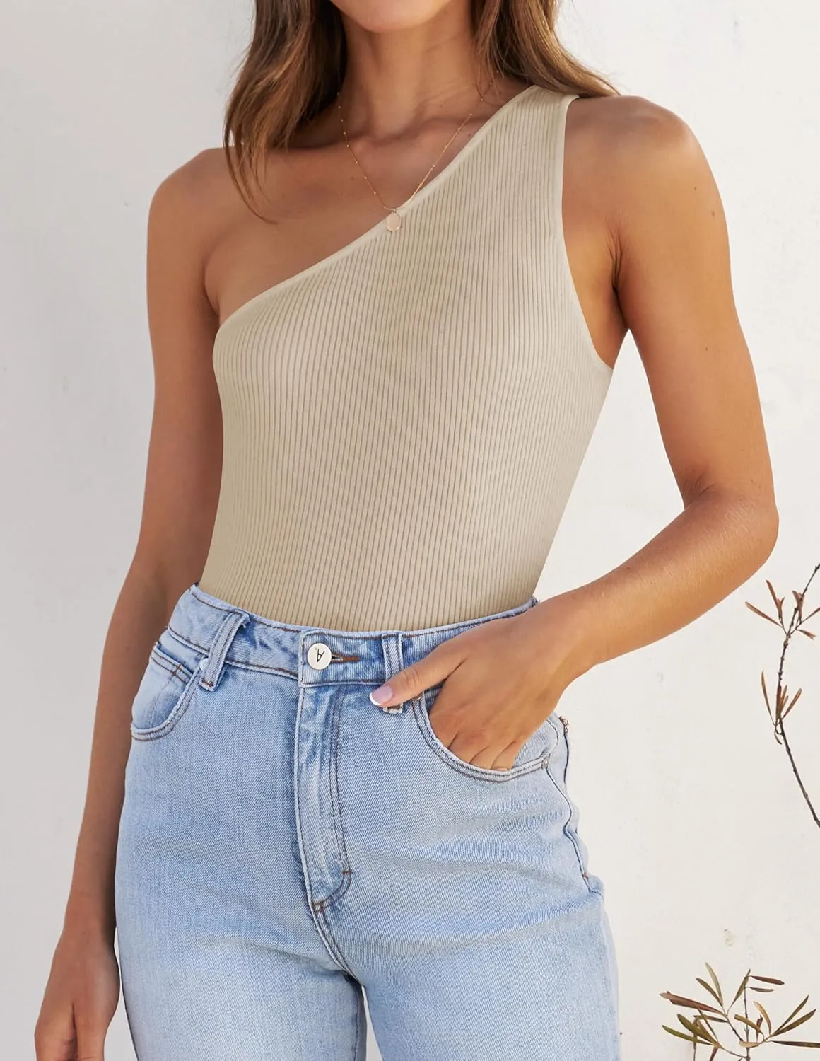 ZESICA Women's One Shoulder Tank Summer Sleeveless T Shirt Ribbed Knit Slim Fit Sexy Casual Basic Tee Tops