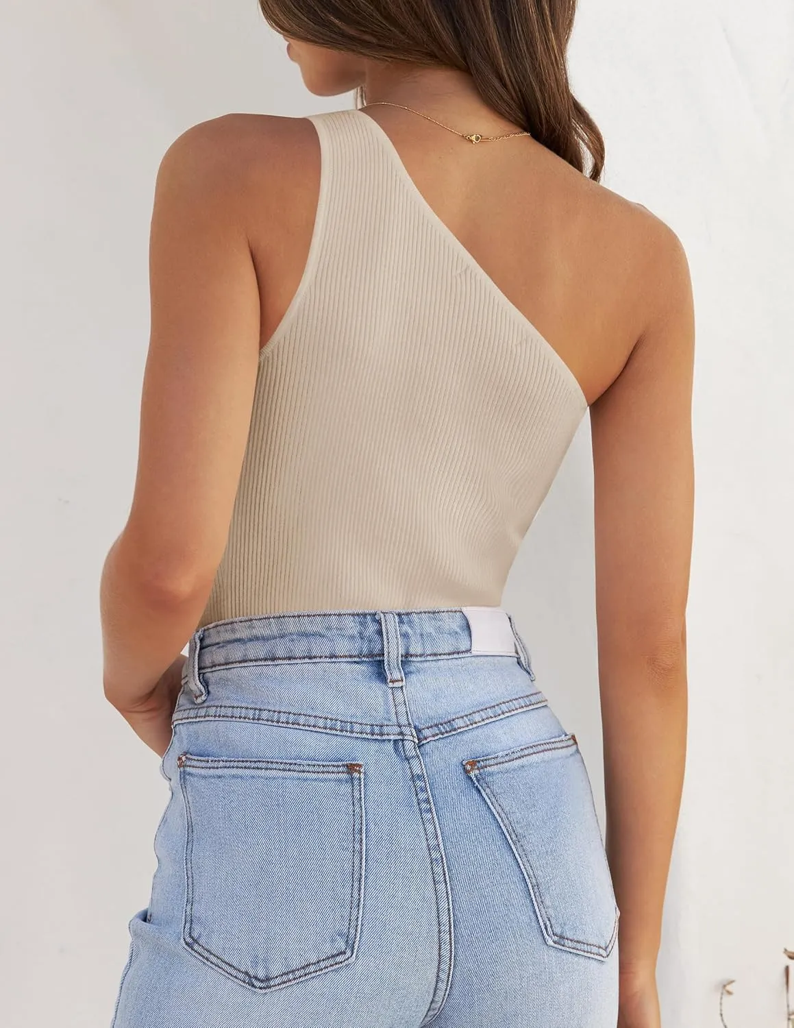 ZESICA Women's One Shoulder Tank Summer Sleeveless T Shirt Ribbed Knit Slim Fit Sexy Casual Basic Tee Tops