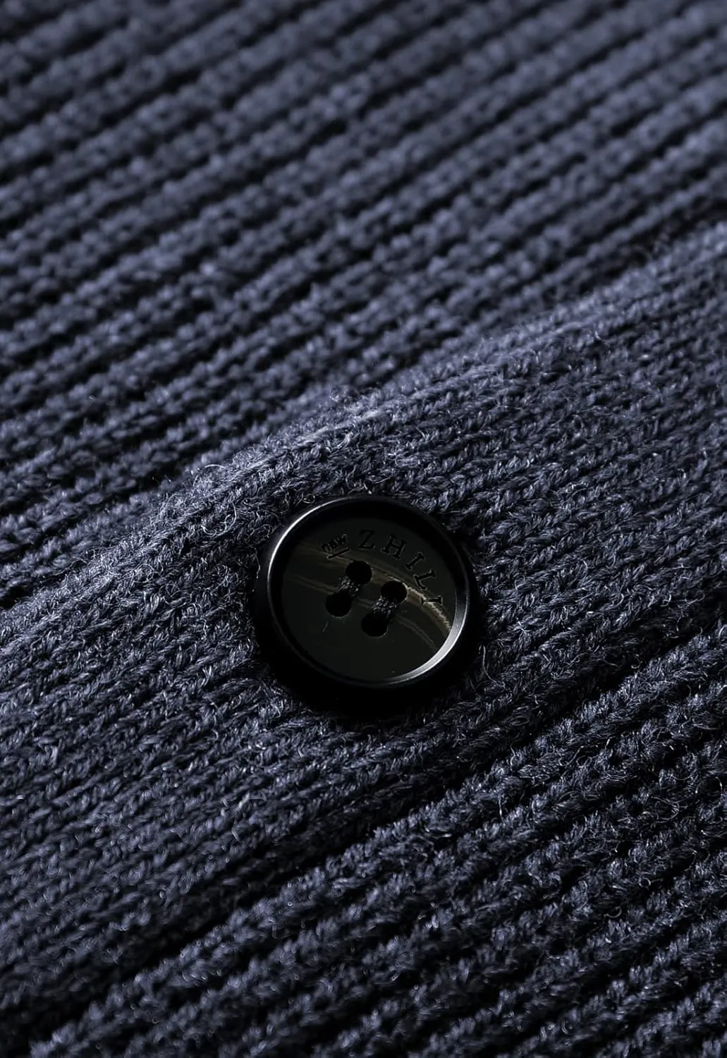 ZHILI Men's Shawl Collar Cardigan Sweater Slim Fit Cable Knit Button up Black Merino Wool Sweater