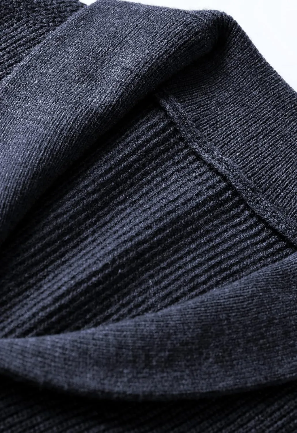 ZHILI Men's Shawl Collar Cardigan Sweater Slim Fit Cable Knit Button up Black Merino Wool Sweater