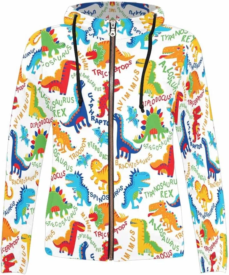 Zip Up Hoodie Women Cute Cartoon Dinosaurs Womens Drawstring Hoodies Long Sleeve Oversized Sweatshirts Jacket