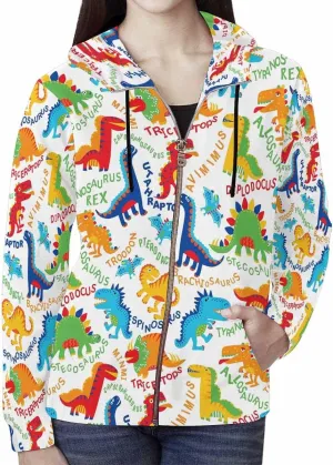 Zip Up Hoodie Women Cute Cartoon Dinosaurs Womens Drawstring Hoodies Long Sleeve Oversized Sweatshirts Jacket